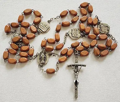 Vintage Catholic Rosary Five Decades Wooden Beads Basilica Church Pope Italy • $14.99