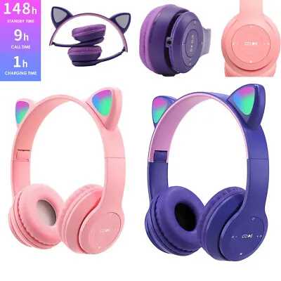 £10.89 • Buy Kids Headphones Wireless Bluetooth Headset LED Lights Cat Ear Earphone Children