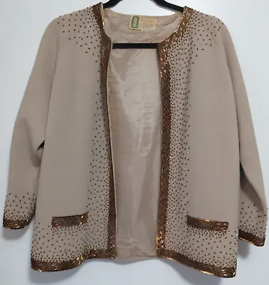 Vintage Women's Laura Ming 100% Wool Heavily Beaded Silk Lined Cardigan • $12.50