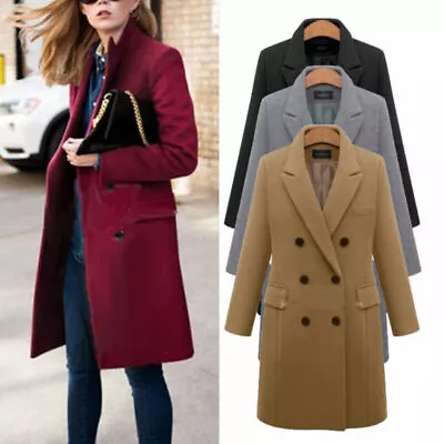 £31.06 • Buy Ladies Plus Size Womens Lapel Wool Coat Trench Jacket Long Parka Overcoat Parka