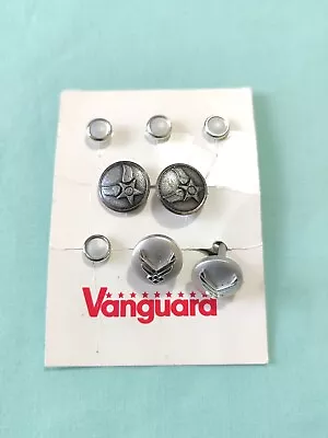 Vanguard Cufflinks Button Stud Set Silver Tone Military On Original Card Stock • $25.99