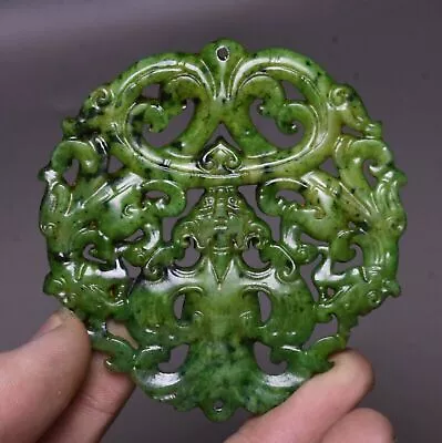 7CM Chinese Hongshan Culture Green Jade Carving Dragon Loong Amulet Anhän • $18