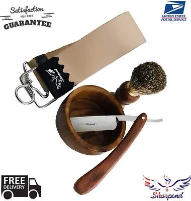  VINTAGE BARBER SALON STRAIGHT CUT THROAT SHAVING RAZOR Gift Set 5 Pc Luxury Kit • $33.77