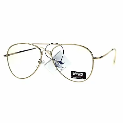 Classic Gold Aviator Glasses Clear Lens Metal Frame Spring Hinge UV 400 • $18.37