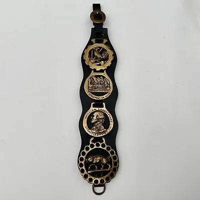 English Horse Brass Medallion Leather Hanging Strap Martingale Harness 17” • $155