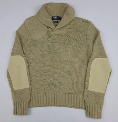 Vintage Polo Ralph Lauren Shawl Collar Pullover Knit Sweater Cotton Linen RL Vtg • $74.99