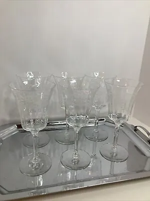 Vtg Etched Crystal Wine/Water Glasses Goblets Set Of 6 • $28