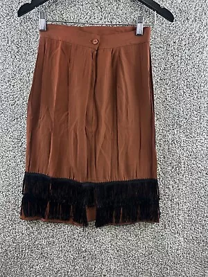 Cristina Vintage Skirt Brown Knee Length Skirt Black Fringe Junior's Size 5 • $17.99