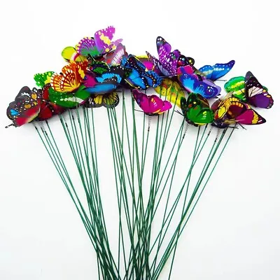 50 Colourful Butterflies Garden Stakes Home Patio Lawn Ornaments Decorations UK • £5.98