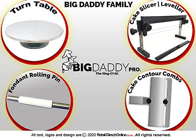 Big Daddy Pro Cake Slicer Leveller Rolling Pin Adjustable Comb Turntable Baking • £89.99