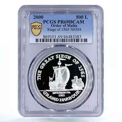 Malta 500 Liras Great Siege Order Grand Harbour Ship PR69 PCGS Silver Coin 2000 • $199.64