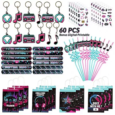 60 Pcs Music Party Favors Gift Bags Keychain Straw Wristband For Kids Birthday • $25.99