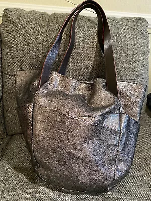 OH By Joy Gryson  Black & Metallic Silver Leather Slouchy Shoulder Handbag • $35