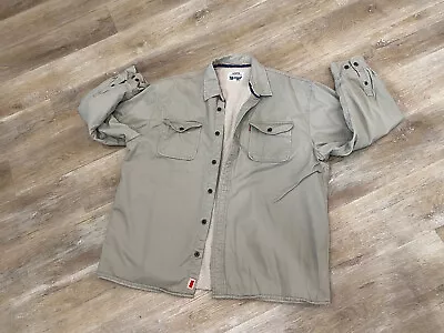 $35 • Buy Vtg Levis Sherpa Fleece Lined Khaki Beige Buttons Down Shirt Coat Jacket 3xl