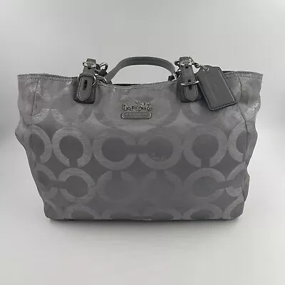 Coach Signature Mia Op Art Lurex Signature Shoulder Bag Grey/Silver Canvas Tote • $59.99