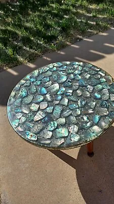 Abalone Shell Resin Side Table Tripod Mid Century Modern Vintage Tapered Leg • $200