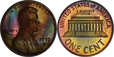 1970-S Lg Date Poof CAM RB Lincoln Cent Rainbow Toned --great Toning RI00151 • $2