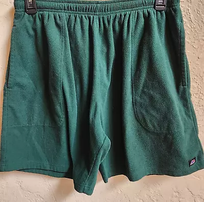 Outersport Vintage 90s Shorts Mens XL Green Terry Knit Elastic Waist Zip Pocket • $12