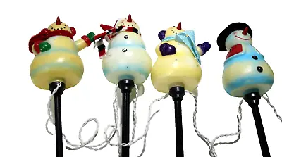 Christmas Blow Mold Snowman Pathway Lights Yard Lawn Stakes Set Of 4 Vintage 18  • $15