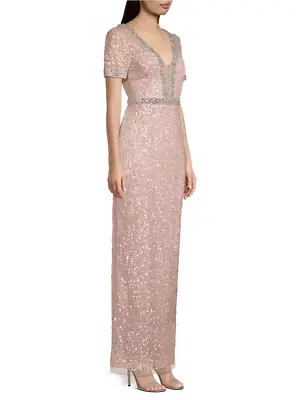 Aidan Mattox Beaded V-Neck Column Gown 3B 2192 • $135.96