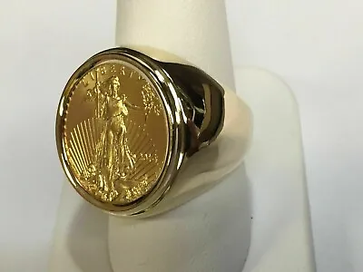 Men's 20 Mm Coin American Eagle Wedding Ring With Vintage 14K Yellow Gold Plated • $149.59