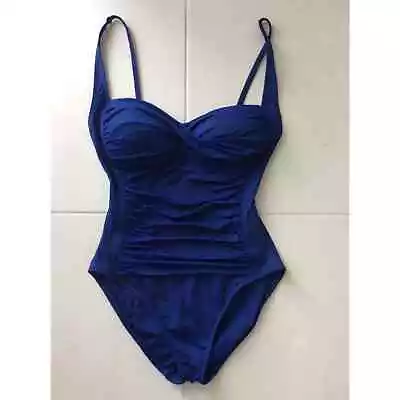 La Blanca Swim Women Sz S One Piece Swimsuit Shirred Padded Swimwear Blue • $28