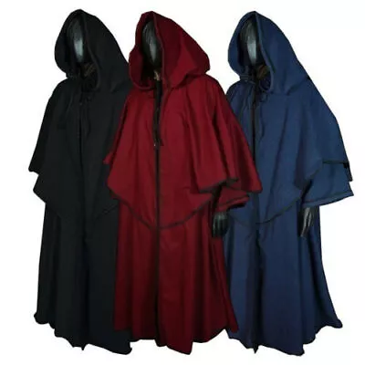 Halloween Unisex Cosplay Hooded Cloak Robe Medieval Witchcraft Cape Robe Costume • $29.44