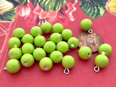 Vintage 8mm Lime Green Plastic Base Beads W Loop Charms 24 • $2.25
