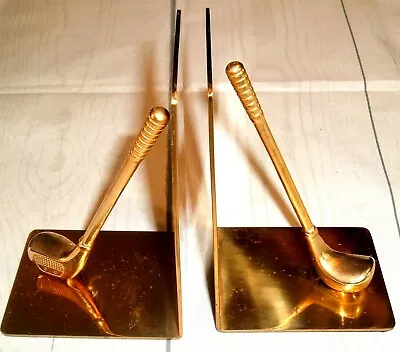 Vintage Book Ends Solid Brass Golf Club Man Cave Father Day Office Mod • $24.96