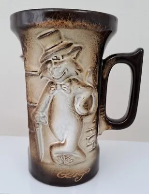 Coffee Latte Brown Glazed Ceramic Cup Mug Tophat Cat 3D 5.5in Tall Riga Latvia • £4.99
