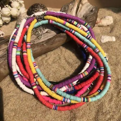 Colourful Clay Beads Chain Choker Necklace Trendy Y2k Summer Surfer Jewellery • £3.99