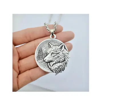 Large Heavy 2 Side WOLF FOREST TREE Pendant 925 Sterling Silver 22  Necklace Men • $13.99