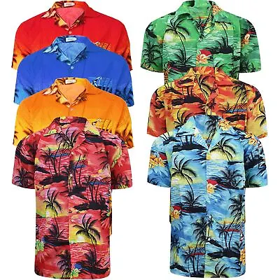 Mens Hawaiian Palm Sunset Printed Shirt Stag Beach Party Fancy Dress Holiday • £7.99