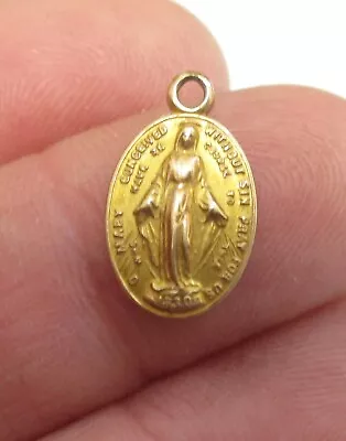 Small 10k Yellow Gold Miraculous Mary Religious Medal Charm • $84.99