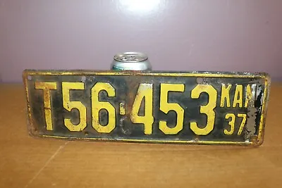 Original Paint Vintage 1937 Kansas Embossed Metal License Plate Rat Rod • $59.95