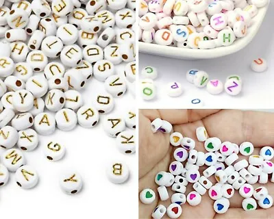 Alphabet Letter Mixed Color Beads Assorted Acrylic Bead Flat Round For Jewellery • £3.09