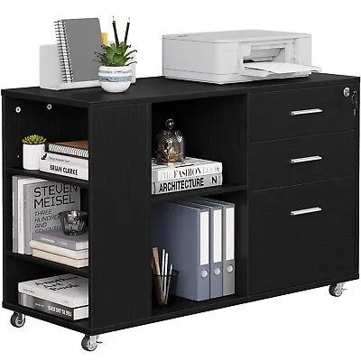 $100.99 • Buy Mobile File Cabinet 3 Drawer Lateral Filing Cabinet W/ Open Side Storage Shelves