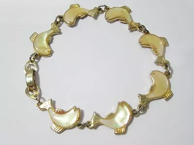 Yellow Paua Shell Dolphin Fish Bracelet Vintage • $15