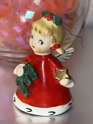 Vintage 🌸🩷 Napco Christmas Angel Girl Bell Figurine Noel Letter E Japan • $65