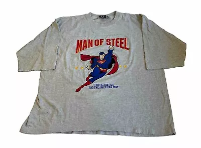 Vintage Superman Shirt Mens XL Man Of Steel 90’s Embroidered DC Comics Gray • $22.57