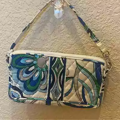 Vera Bradley Mini Bag Purse Blue And White Wristlet Zip Closure Mediterranean • $16