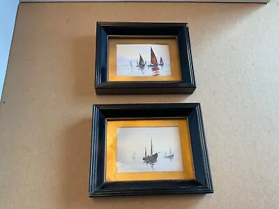 Vintage Small Seascape Watercolor Paintings - Initialed TJ - 2 Total - Framed • $12.50
