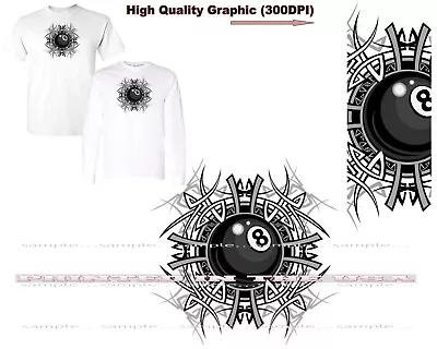 Tribal Graphic Design Eight 8 Ball Pool Billiards Player Abstract T Shirt • $22.95
