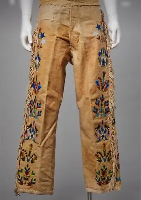 Native American Western Cowboy Indian Trousers Beaded Leather Fringes Pants • $288