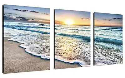  3 Panel Wall Art Blue Sea Sunset 3 PCS/SET 12x16inchx3 Framed 12x16inchx3 • $43.65