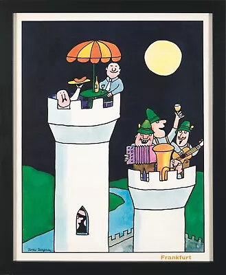 Original Vintage Poster Tomi Ungerer Air India Frankfurt  Travel  1969 FRAMED • $950