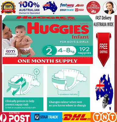 Huggies Infant Nappies Size 2 (4-8kg) 1 Month Supply 192 Count • $87.62