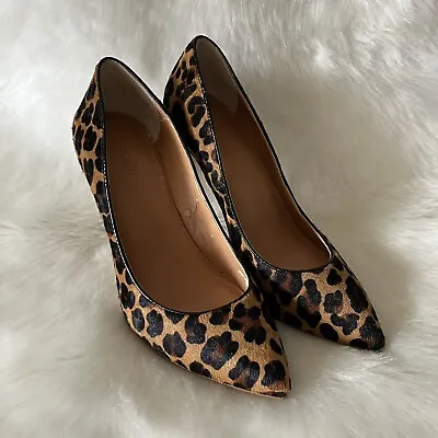 J.crew Leopard Stiletto Heel Pumps Pointed Toe Calf Fur Camel Brown Tan 6.5 / 37 • $19