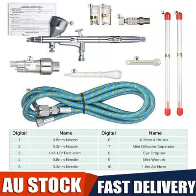 KKmoon Dual Action Gravity Feed Airbrush With 1.8m Hose 0.2mm/0.3mm/0.5mm Needle • $45.99