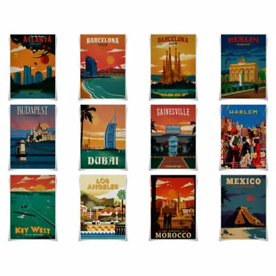 Retro Travel Poster Tourism Citys A3 Print Wall Art Decor Digital Printed Fabric • $6.99